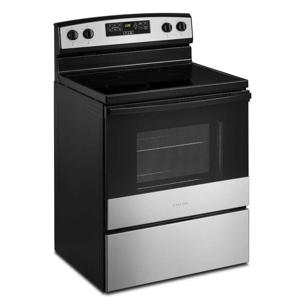 Amana? Brand New Model - AER6303MMS 30-inch Electric Range with 4.8 Cu ft oven. - assembled product Depth: 27.5 - assembled product height: 46.08 - assembled product Width: 30