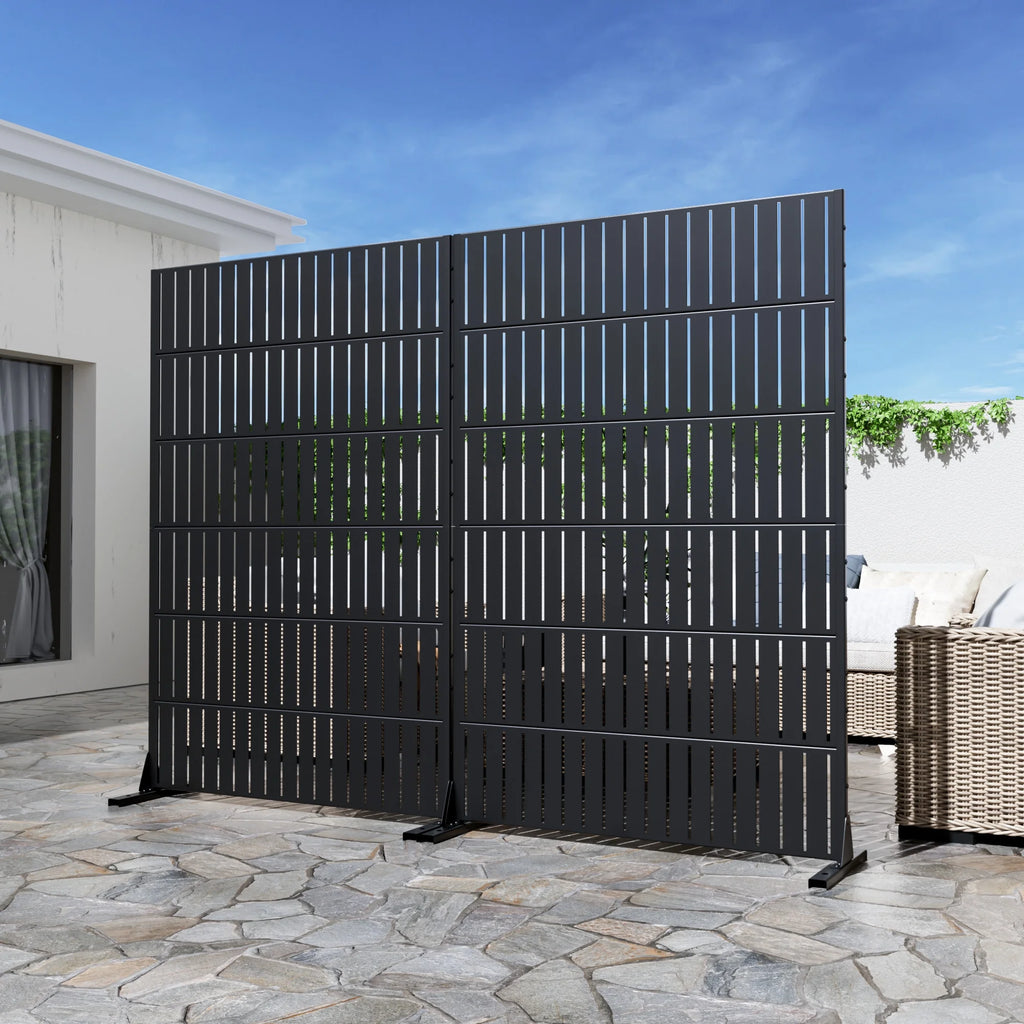 MAYEERTY Outdoor & Indoor Metal Panel Screen, Heavy-Duty Decorative Partition,Stripe,Black