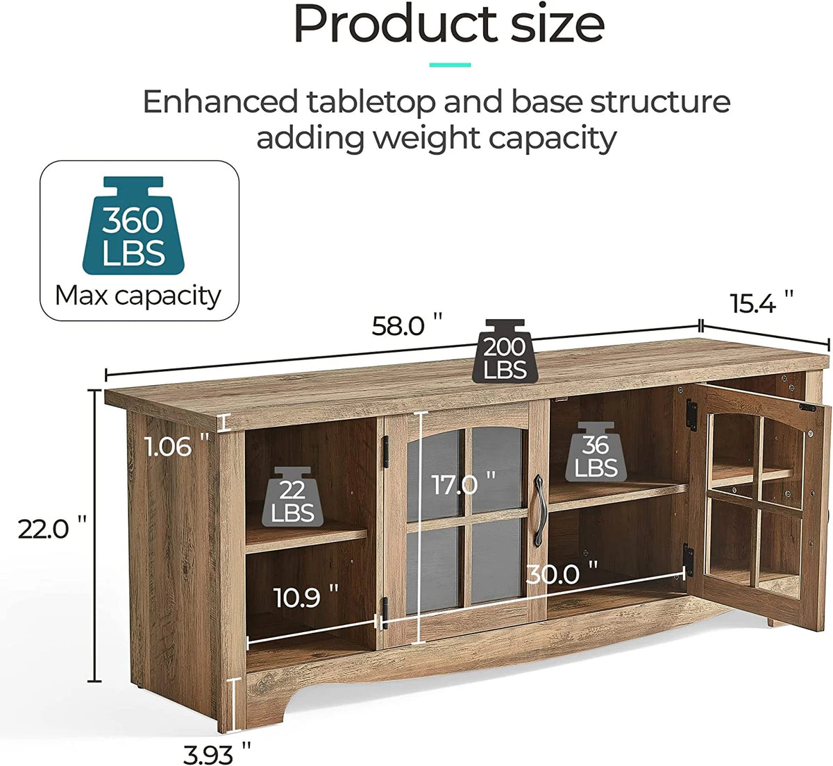 LINSY HOME Modern Farmhouse TV Stand for TVs up to 65",Home Entertainment Center with Storage Cabinet and Adjustable Shelves,Washed Grey & Brown