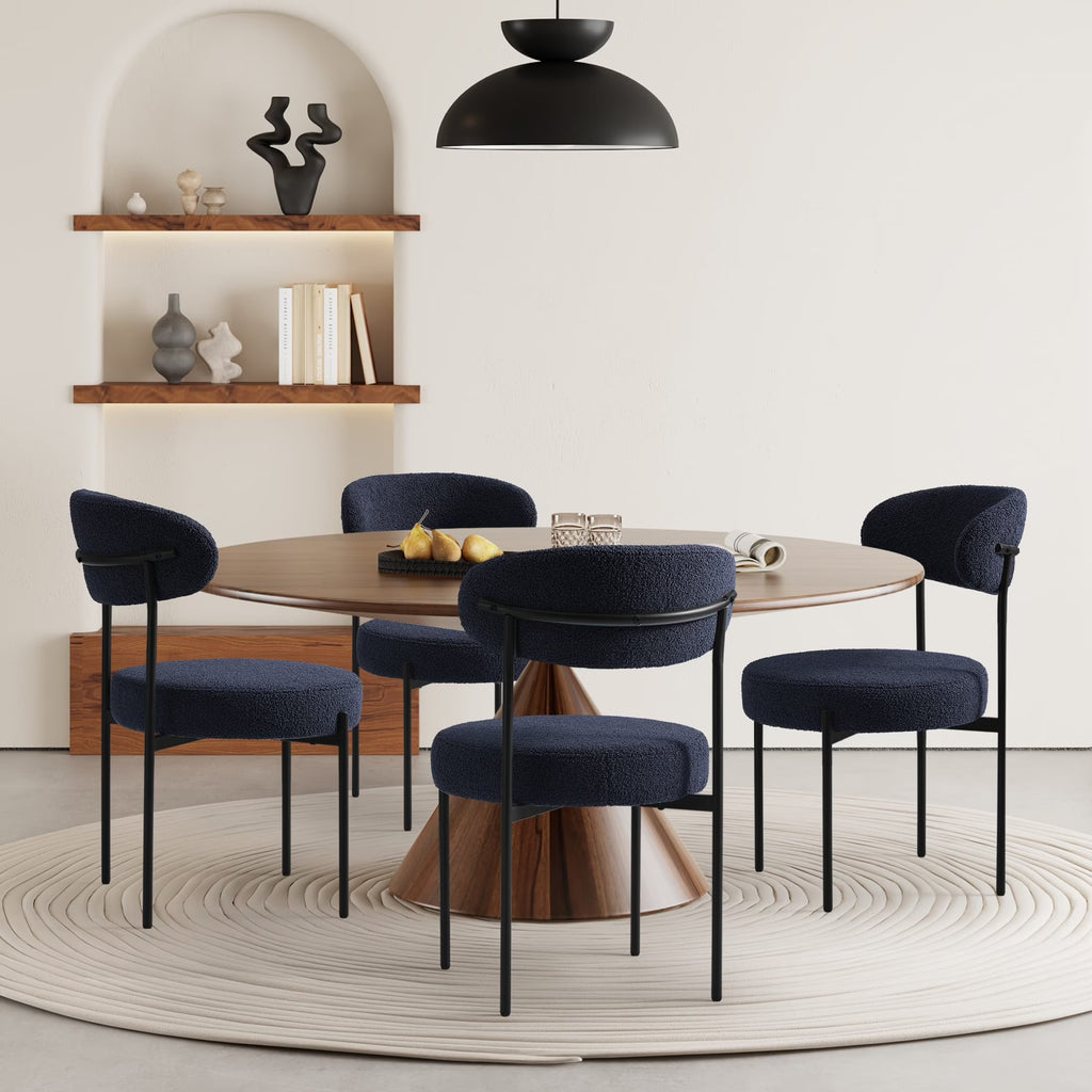 WestinTrends Alexandria Mid-Century Modern Upholstered Sherpa Round Dining Chairs (Set of 4), Sunset Gold