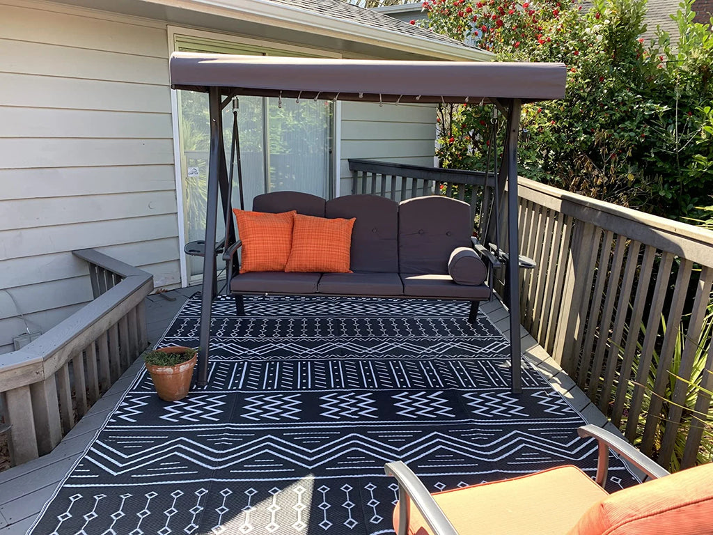 PURPLE LEAF 3-Seat Deluxe Outdoor Patio Porch Swing with Weather Resistant Steel Frame, Adjustable Tilt Canopy, Cushions and Pillow Included, Terra