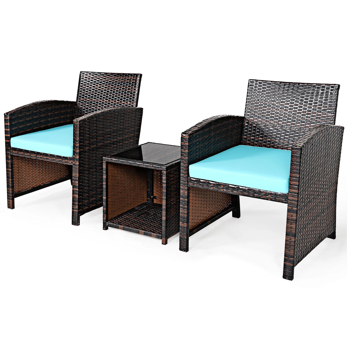 Costway 3PCS Patio Rattan Wicker Furniture Cushion Sofa Coffee Table Gray