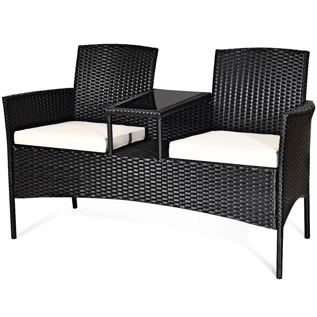 Costway Patio Rattan Conversation Set Seat Sofa Cushioned Loveseat Chairs Turquoise
