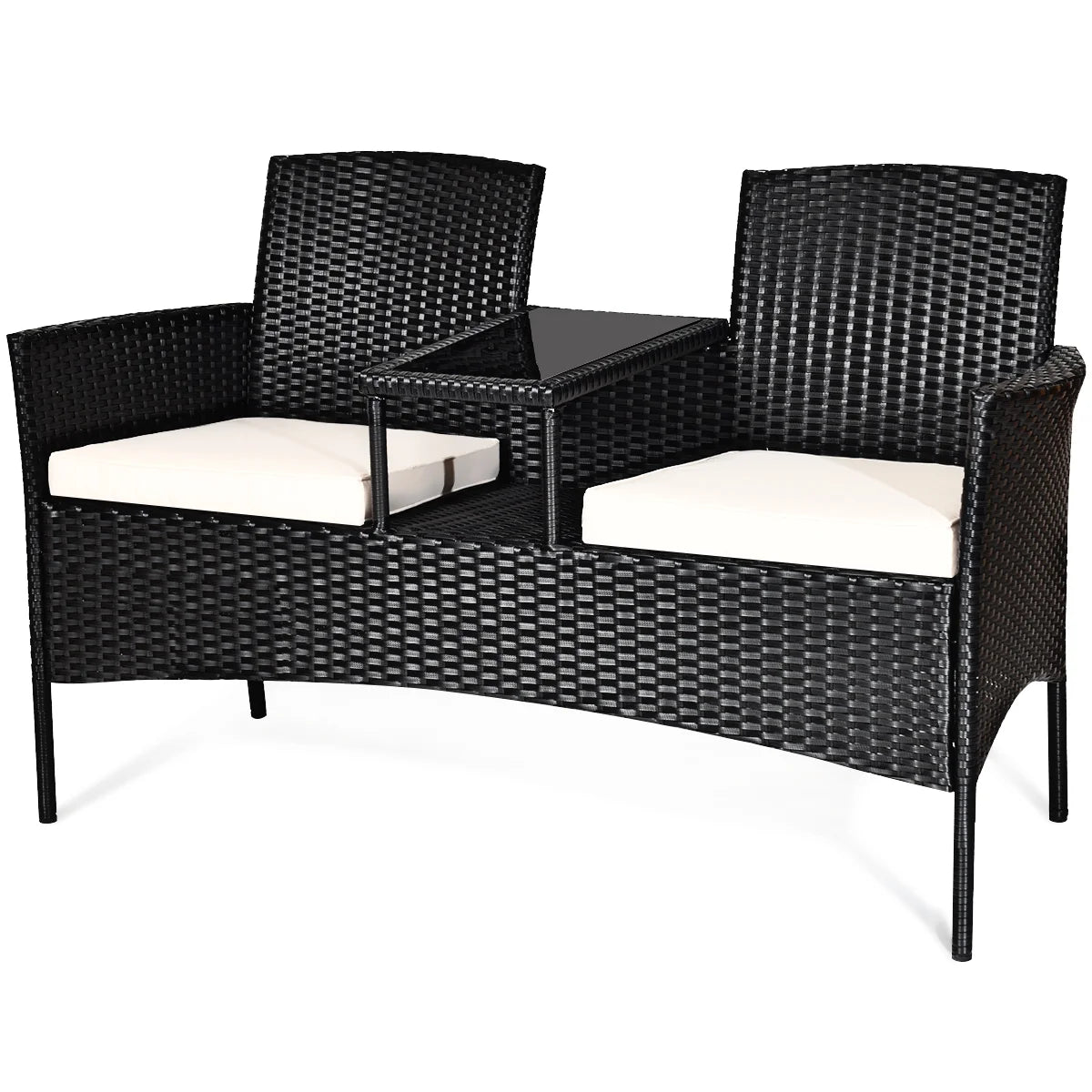 Costway Patio Rattan Conversation Set Seat Sofa Cushioned Loveseat Chairs Turquoise
