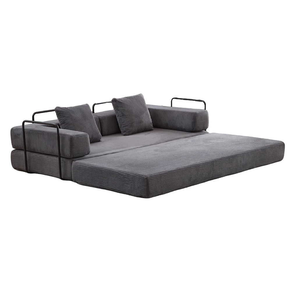 Taicans Convertible Floor Sofa Bed - 3 Seats Foldable Corduroy Futon Couch w/Pillow Support,Space-Saving Guest Bed for Living Room,Dorm,No Assembly Compressible Foam Mattress (Gray,76.7Inch L)