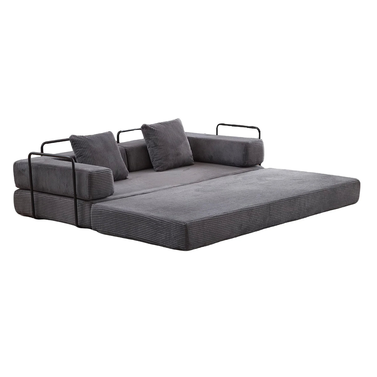 Taicans Convertible Floor Sofa Bed - 3 Seats Foldable Corduroy Futon Couch w/Pillow Support,Space-Saving Guest Bed for Living Room,Dorm,No Assembly Compressible Foam Mattress (Gray,76.7Inch L)