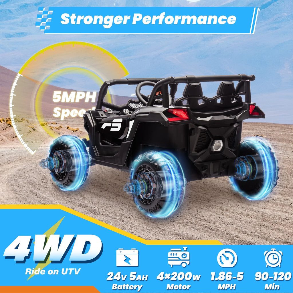 Joyracer 4WD 24 Volt Ride on Toys, 2 Seater Power Car wheels UTV with 800W Motors, Remote Control, Bluetooth Music, Spring Suspension, LED Light, Pink