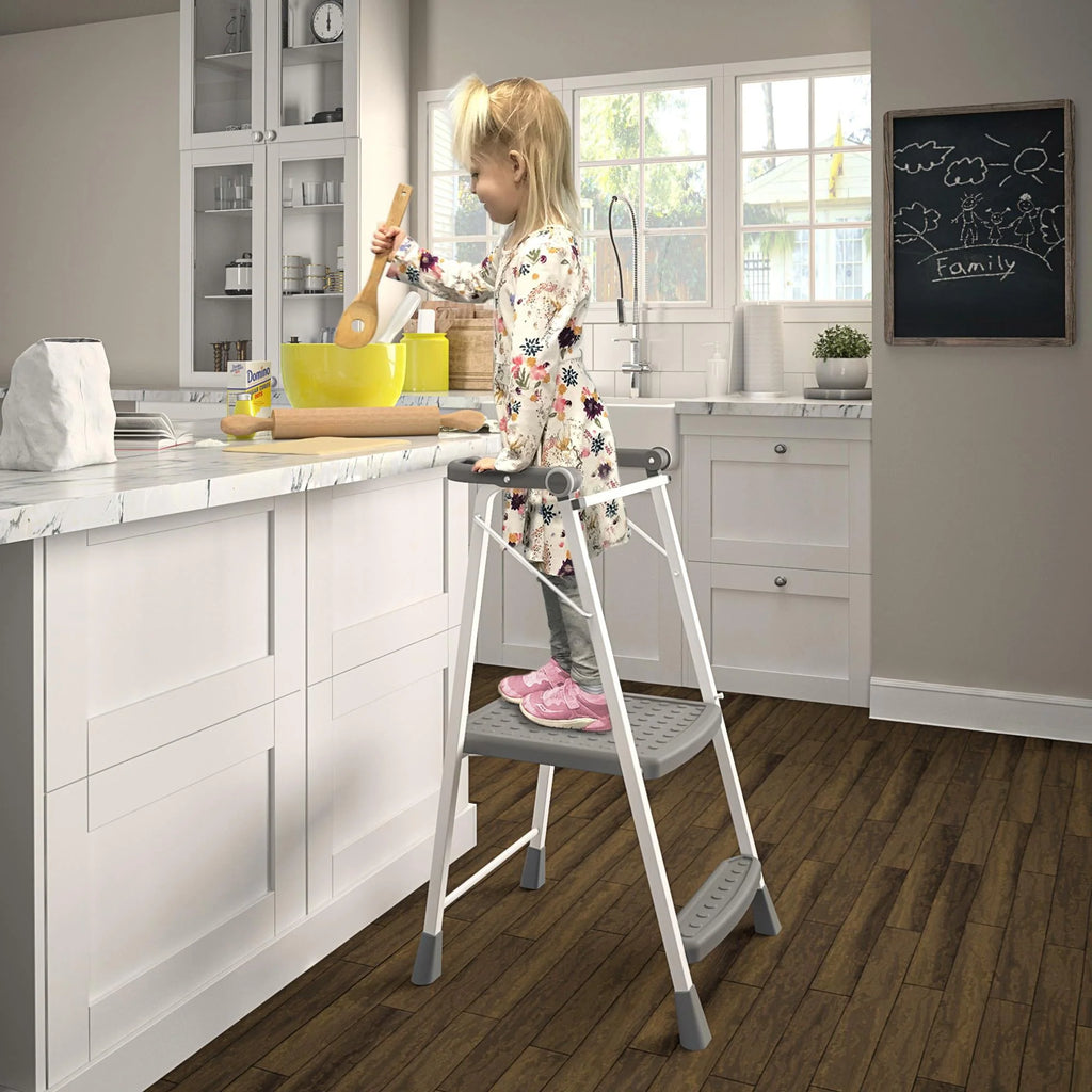 COSCO 2-Step Kitchen Stepper Adult Folding Step Stool, Kids Folding Helper (Steel/Resin)