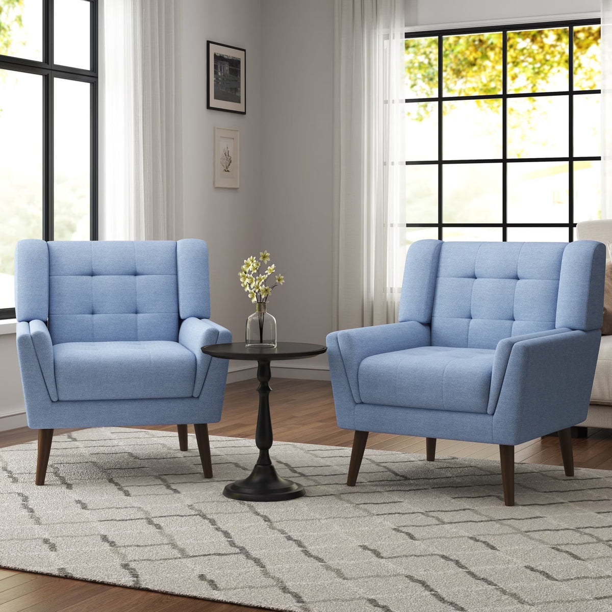 DREAMSIDEA Accent Chair Set of 2 Living Room Chair Linen Upholstered Comfortable Armchair Modern Chairs for Living Room Bedroom Indoor Furniture, Beige