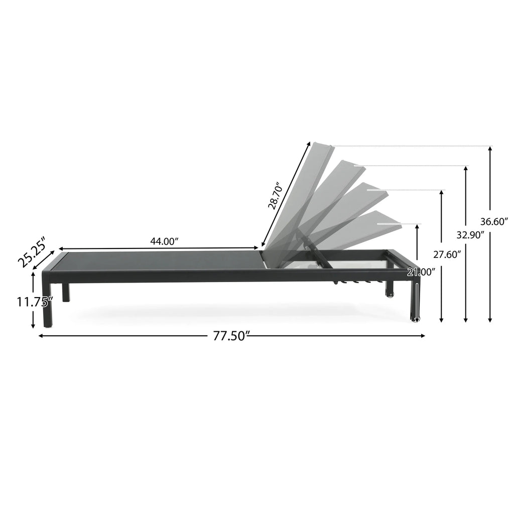 Outdoor Aluminum Mesh Chaise Lounges with Wheels and Adjustable Backrest, Black, Set of 2