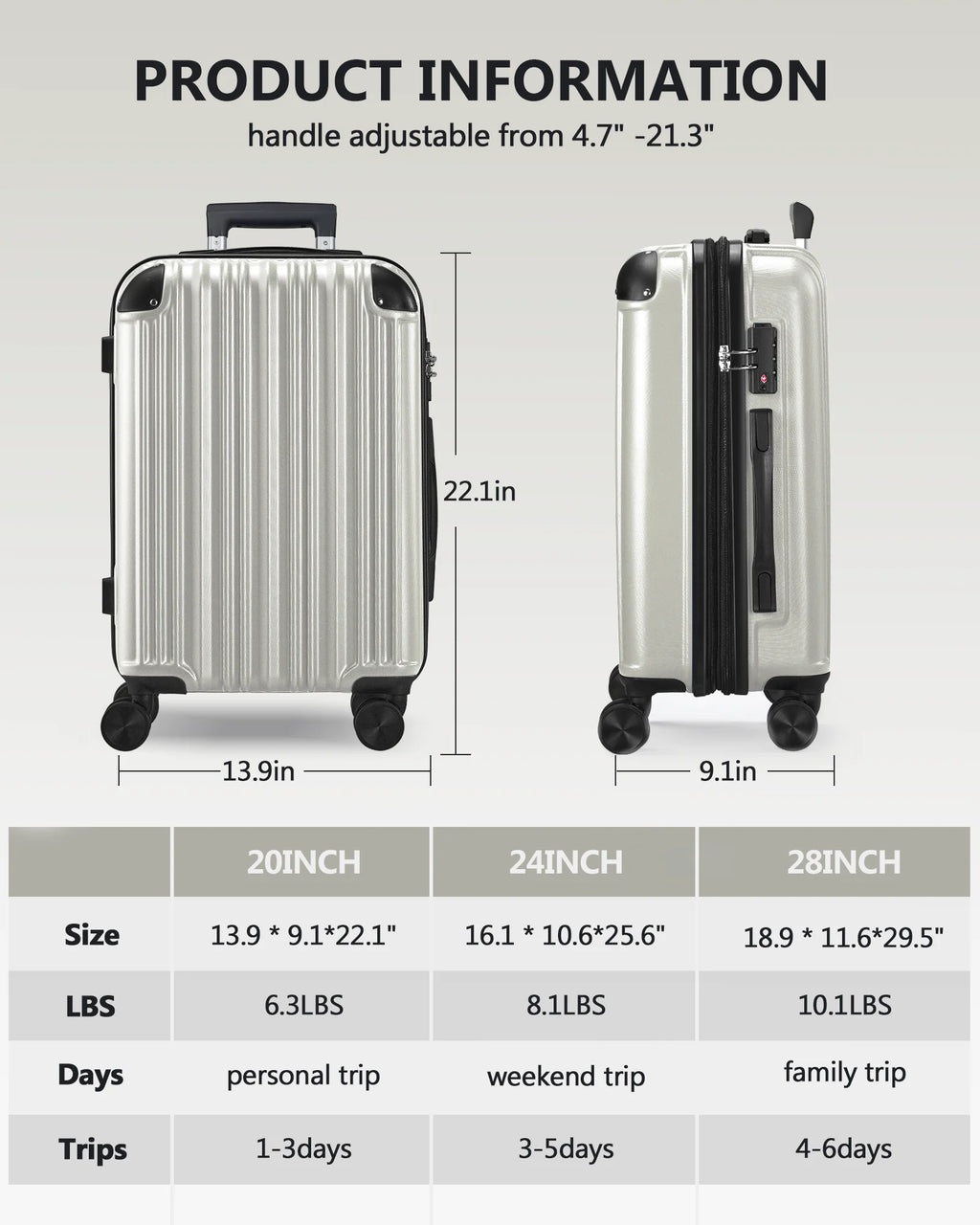 3 Piece Luggage Sets Hard Shell Suitcase Set with Spinner Wheels for Travel Trips Business 20" 24" 28", Rose Gold