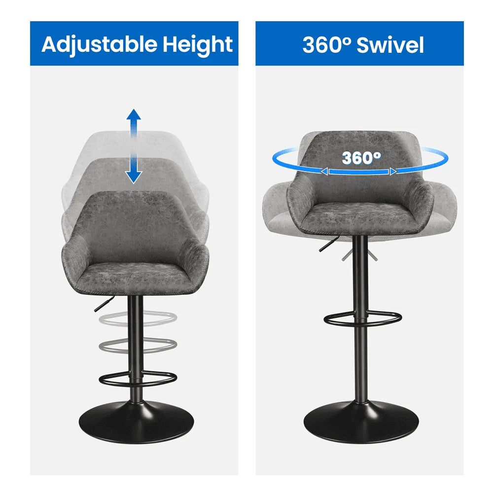Smile Mart Adjustable Vintage Faux Leather Bar Stools with Backrest, Set of 2, Gray