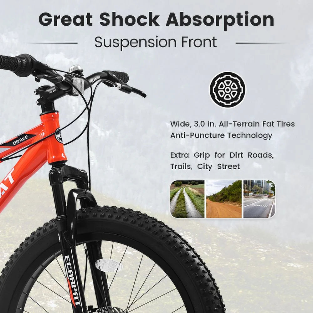 Ambifirner 26 inch City Bike Fat Tire Mountain Bike - Full Shimano 21 Speed - Dual Disc Brake - High-Carbon Steel Frame - Front Suspension for Gift