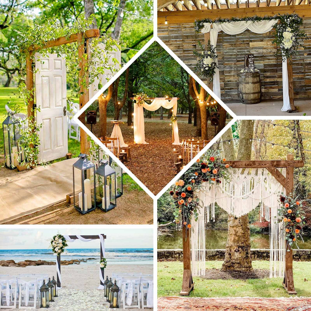 Efavormart 7FT Rustic Square Wedding Arch Wooden Backdrop Stand, Wedding Ceremony Arch - Brown