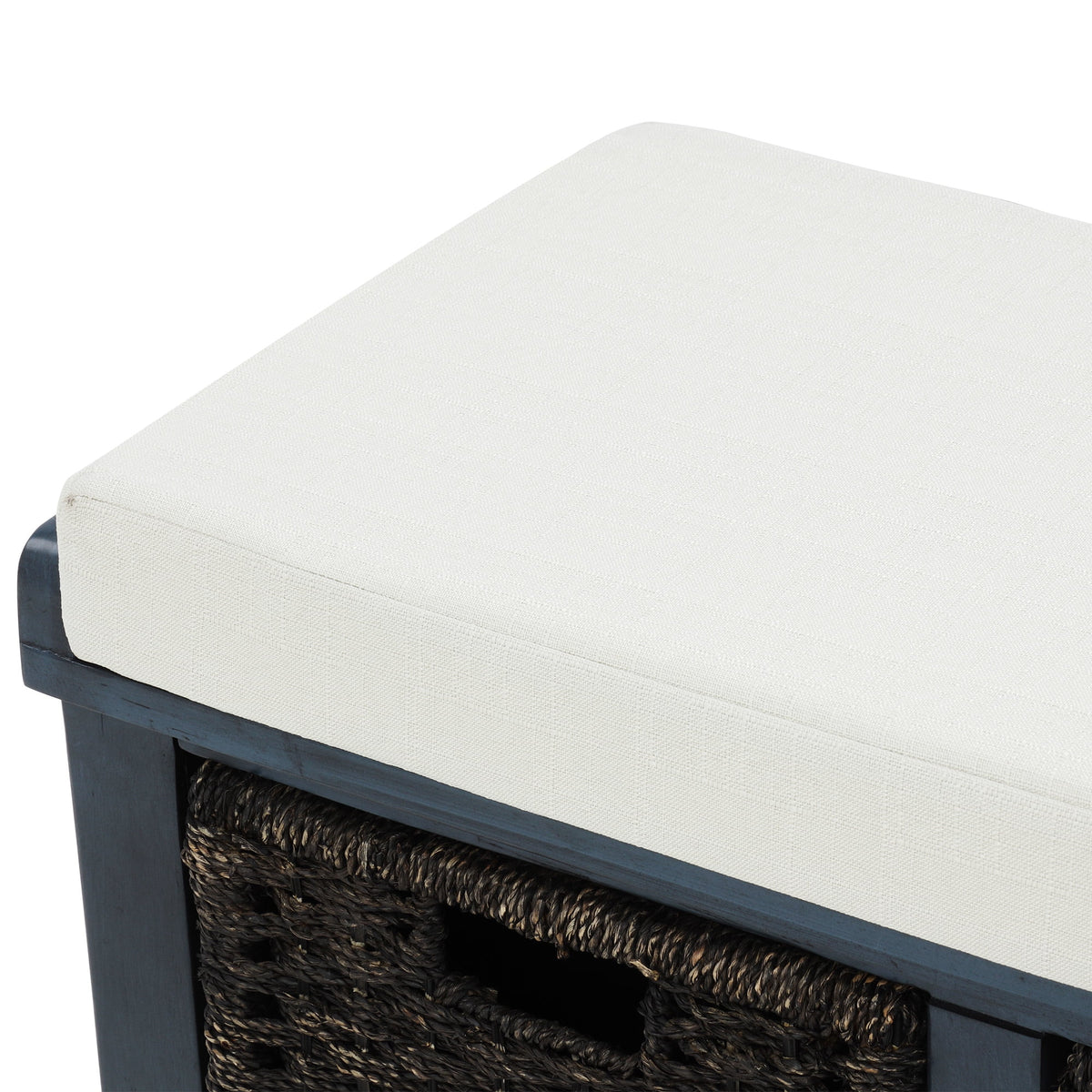 Entryway Storage Bench with 3 Woven Baskets and Removable Cushion, Entry Hallway Foyer Shoe Bench End of Bed Bench, Fully Assembled, 41.3" L x 15.7" W x 17" H (White&nbsp;Washed)