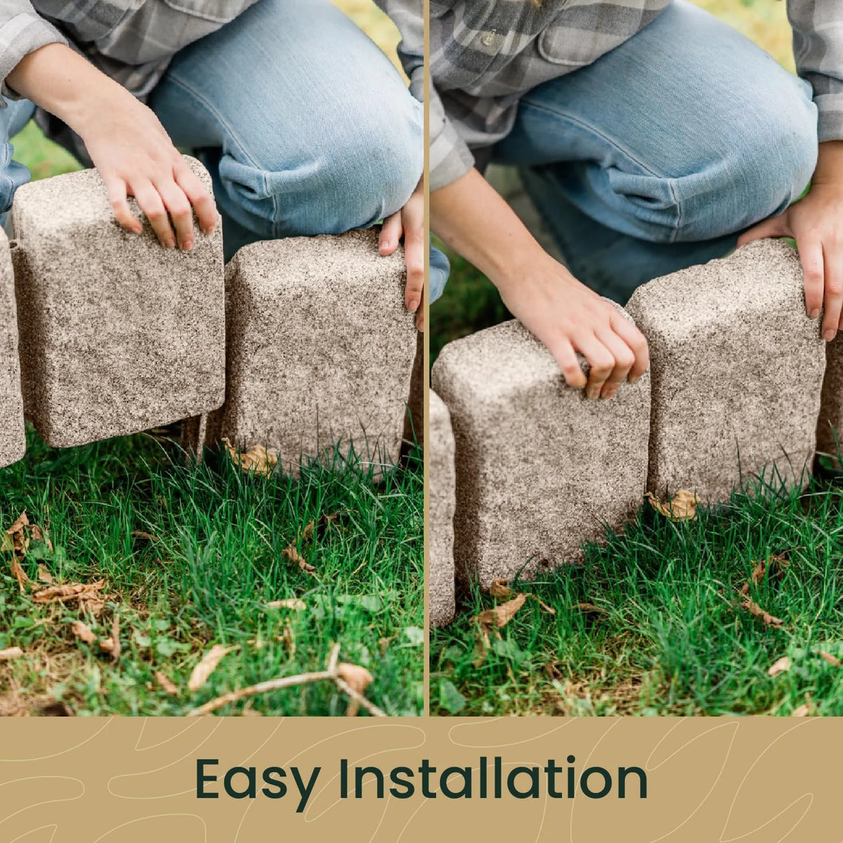 Beuta Landscape Edging | Garden Edging Border | Faux Stone Block XL for Lawn Edging, Flower Beds & Yard Edging 1 Pack | Each Section Has 6 Blocks 48" L x 4" W x 9.5" H | 3 Spikes | Sandstone