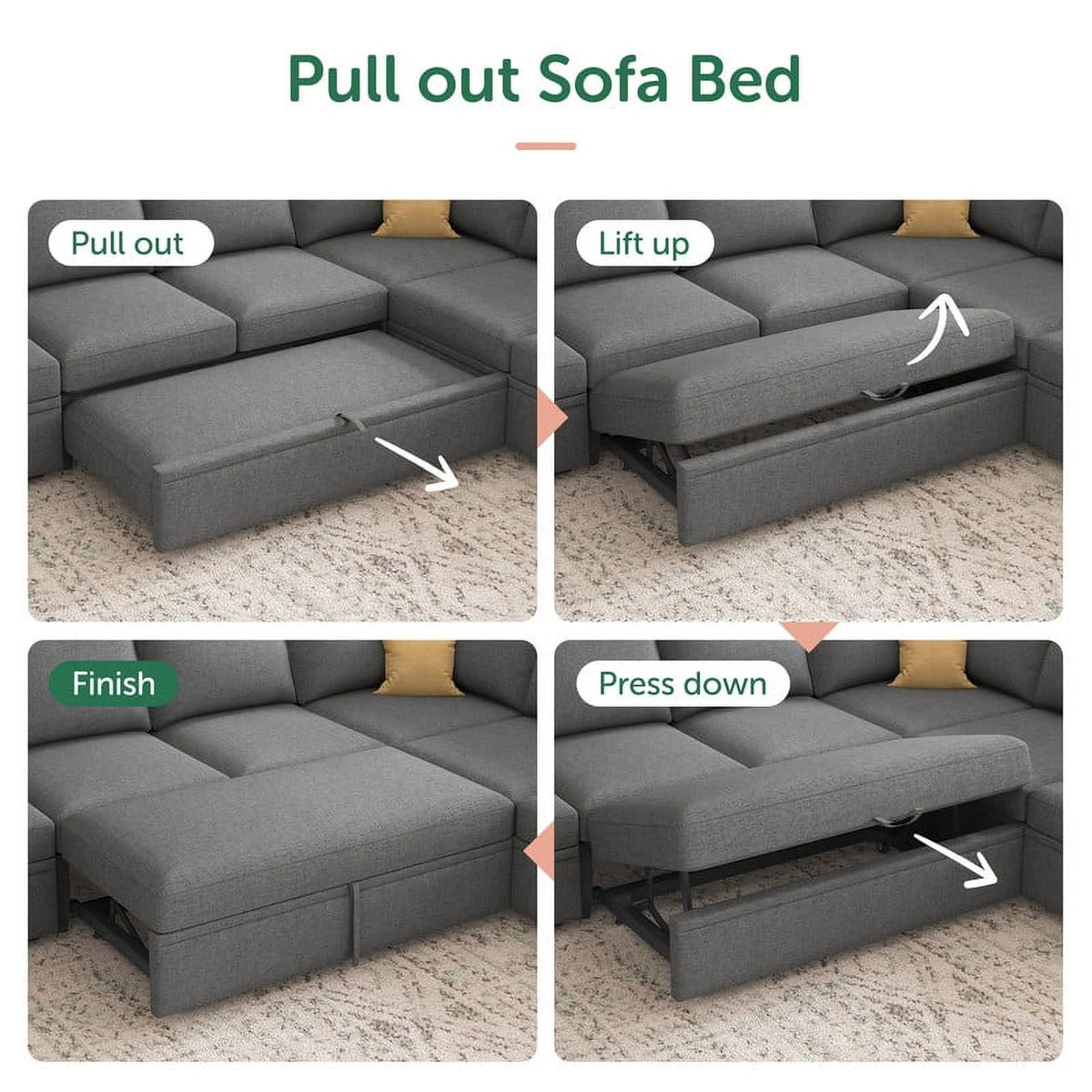 Honbay Convertible Velvet Sofa Bed with Pull-Out Couch Bed and Storage, Black