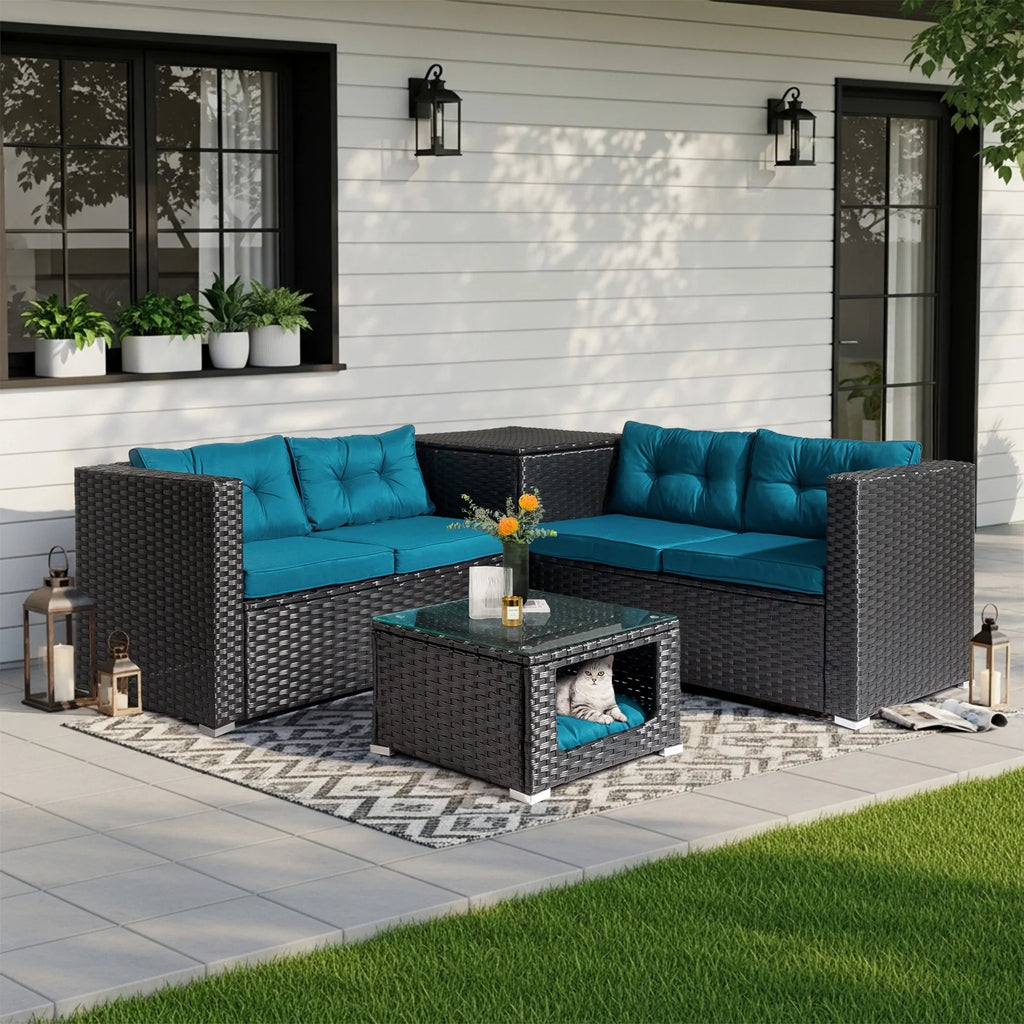 Ktaxon 7-Piece Wicker Patio Furniture Set, Patio Furniture Set with Water Resistant Thick Cushions and Coffee Table, Beige