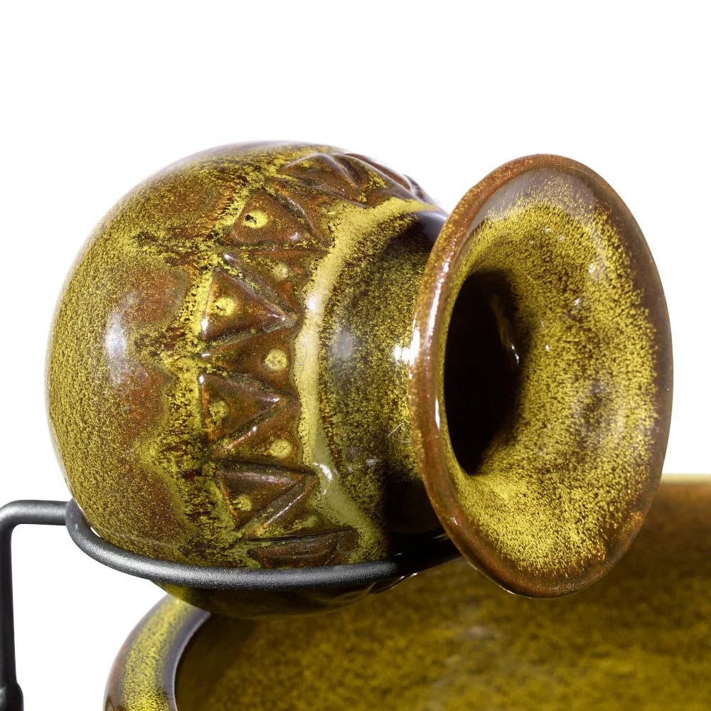 Smart Solar Cairo Ceramic Jug Solar Fountain, Green Glaze, Solar-Powered, Indoor/Outdoor Use