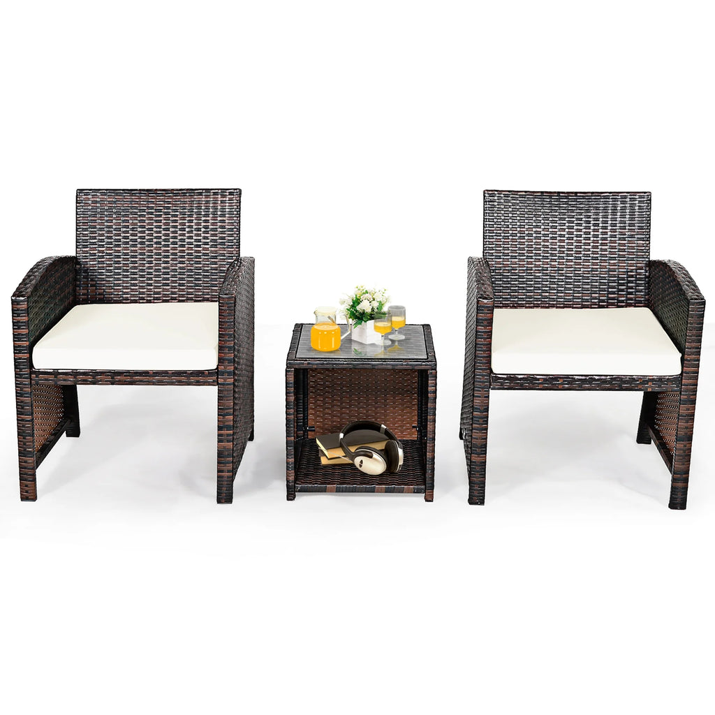 Costway 3PCS Patio Rattan Wicker Furniture Cushion Sofa Coffee Table Gray
