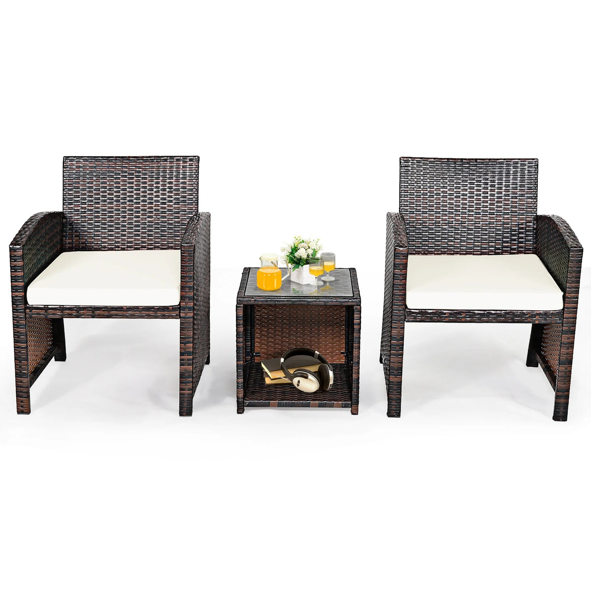 Costway 3PCS Patio Rattan Wicker Furniture Cushion Sofa Coffee Table Gray