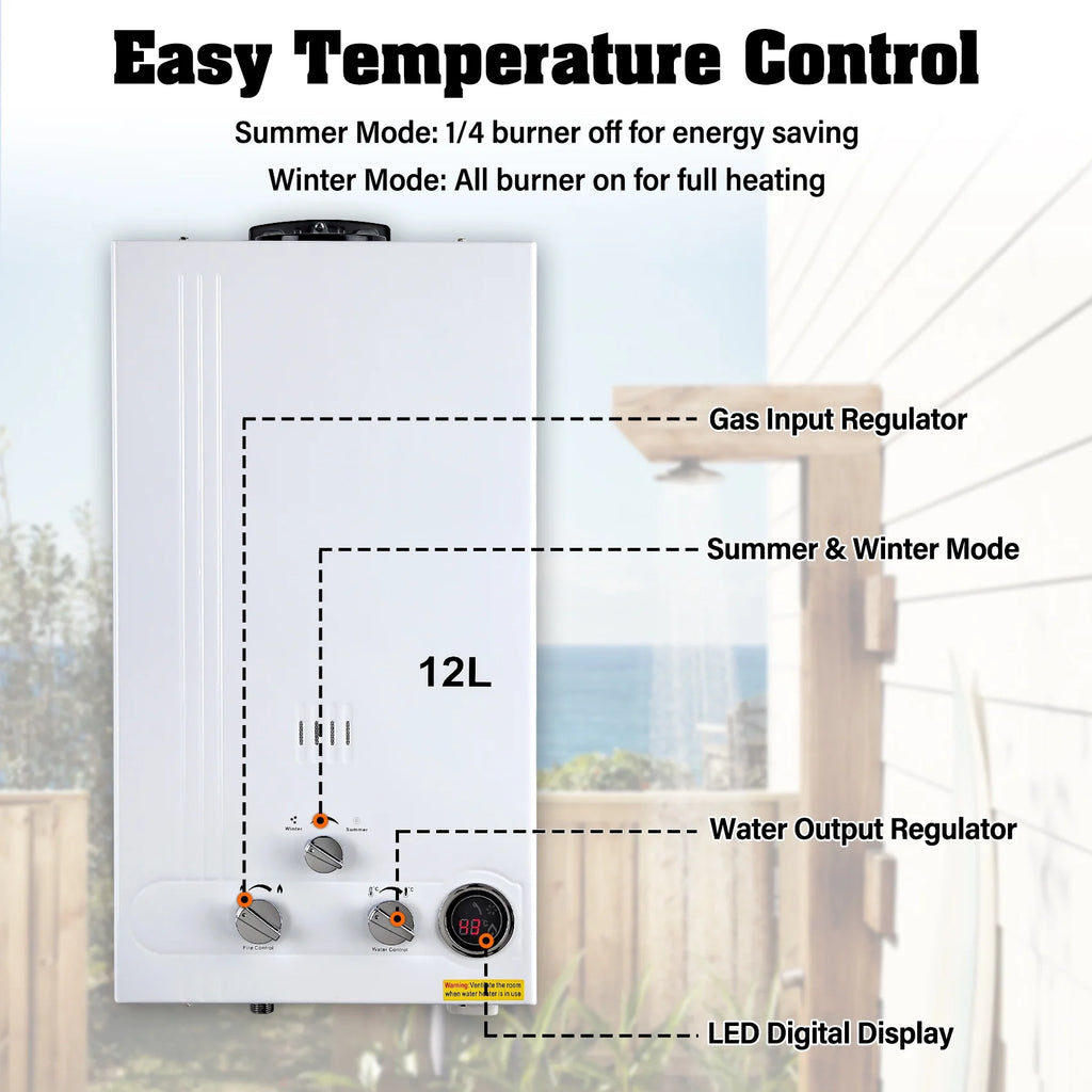 TCFUNDY 4.8 GPM 18L Tankless Water Heater LPG Liquid Propane Gas Instant Hot Boiler with Digital Display