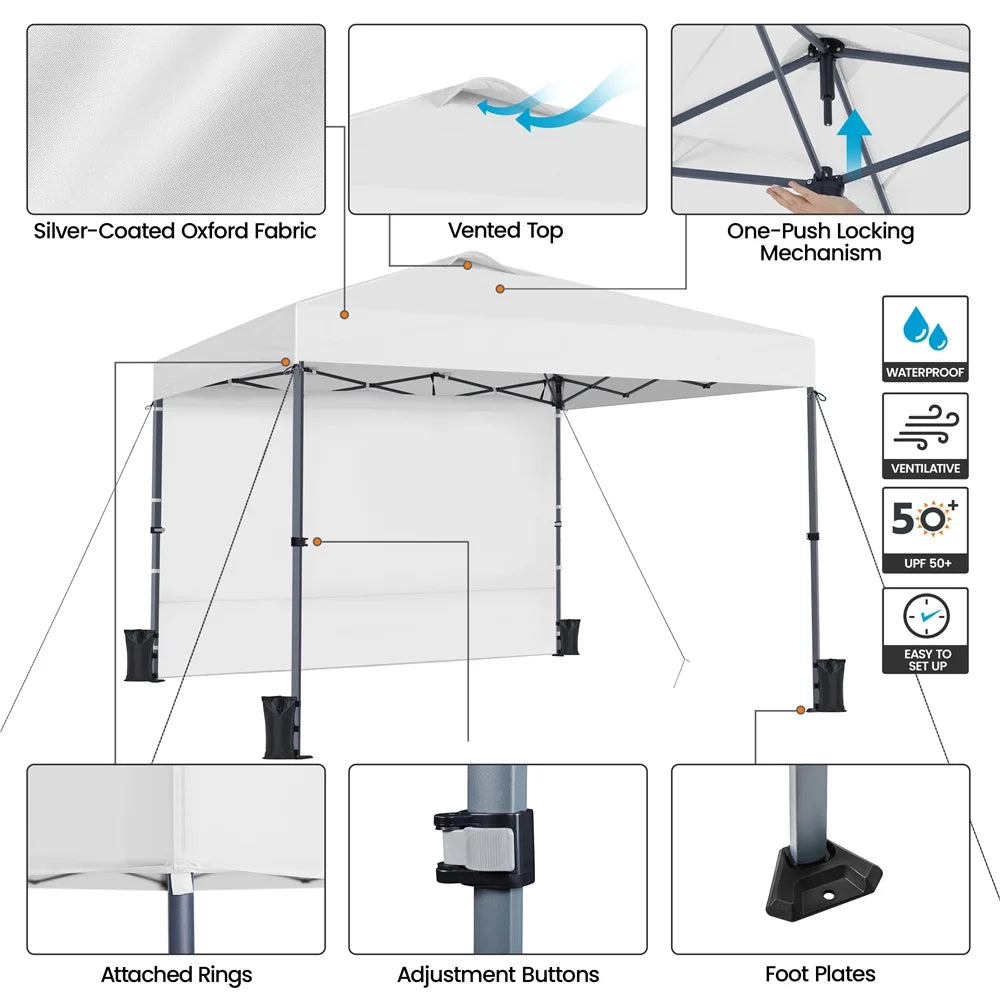 Renwick 10x10 Ft Instant Pop Up Canopy with 4 Side Walls and Roller Bag, White