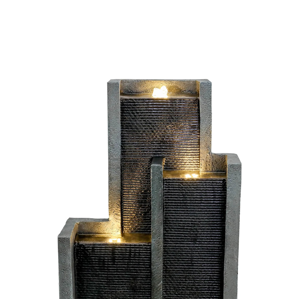 4-Tier Water Fountain with LED Lights  - 50.7" H Waterfall Fountain Indoor Outdoor Water Feature for Home, Patio, Garden