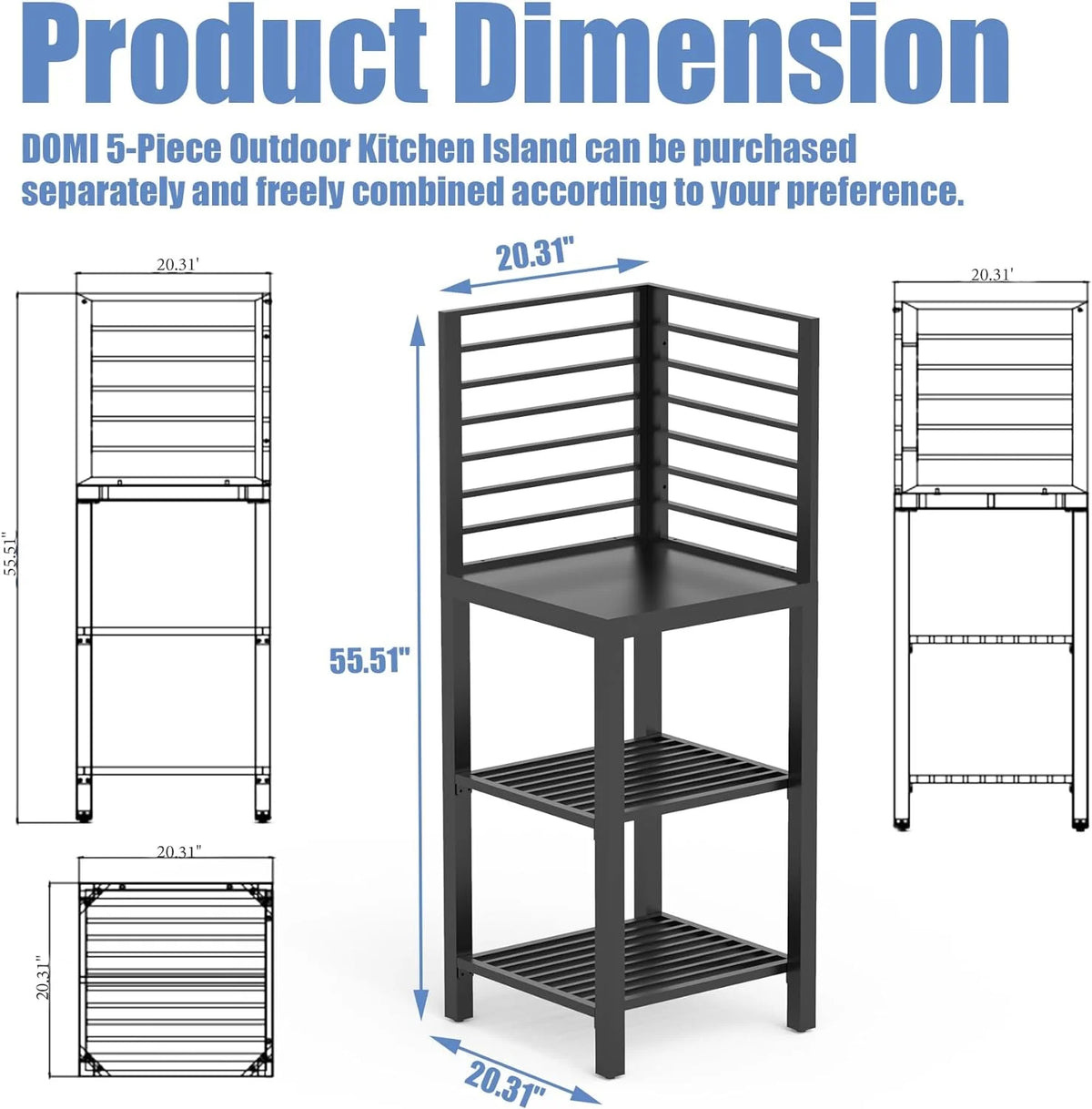 Domi Outdoor Kitchen Series 5-Piece Modular Outdoor Kitchen, Aluminum Storage Islands Sink Table, Corner Bar Cabinet Grill Storage Cabinet with Protective Cover, Outdoor Kitchen for Deck, Patio, Backy