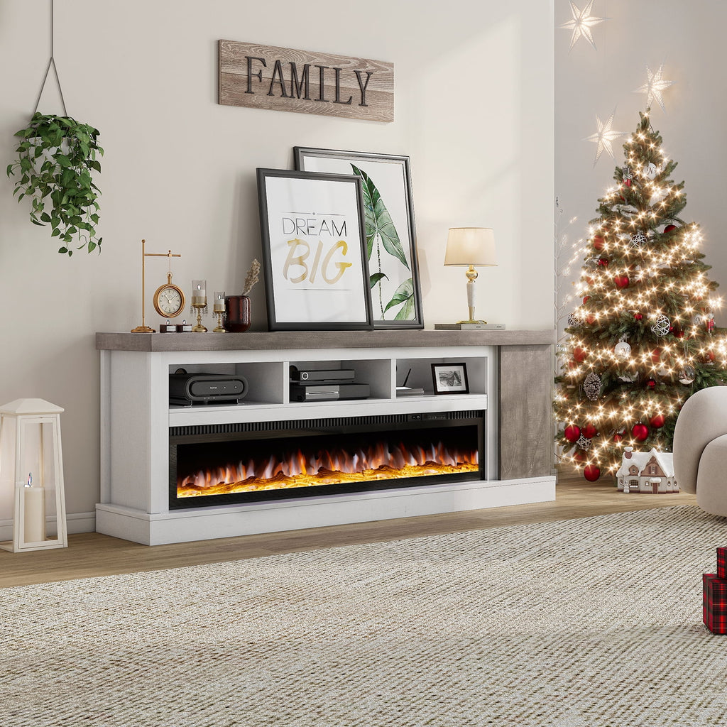 Merluxy 75" Fireplace TV Stand for TVs up to 85", Black & Brown
