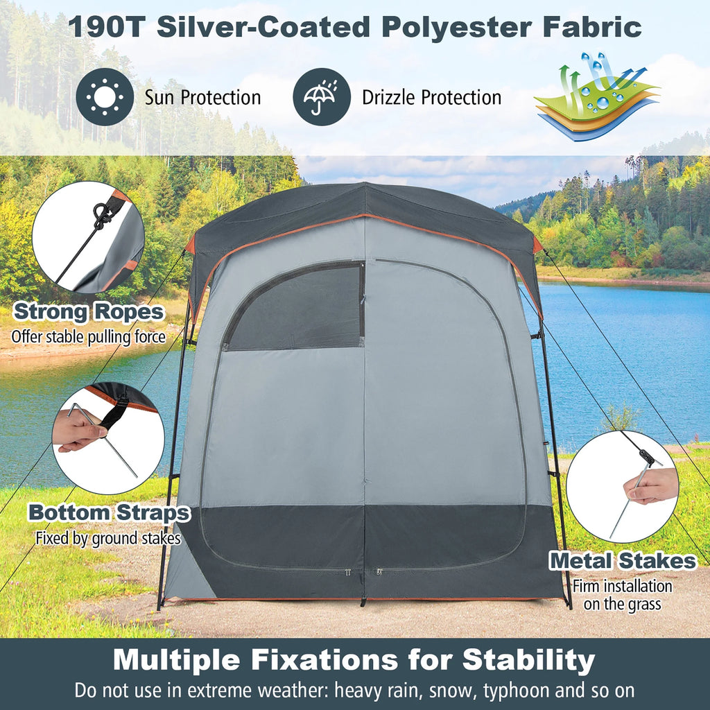 Costway 2 Room Shower Tent Oversize Privacy Shelter Portable Dressing Toilet Outdoor Gray