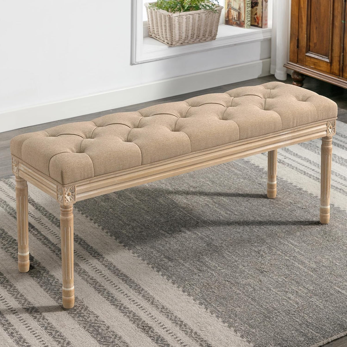Dycanpo 44'' End of Bed Bench, Vintage Upholstered Bench for Entryway, Wheat
