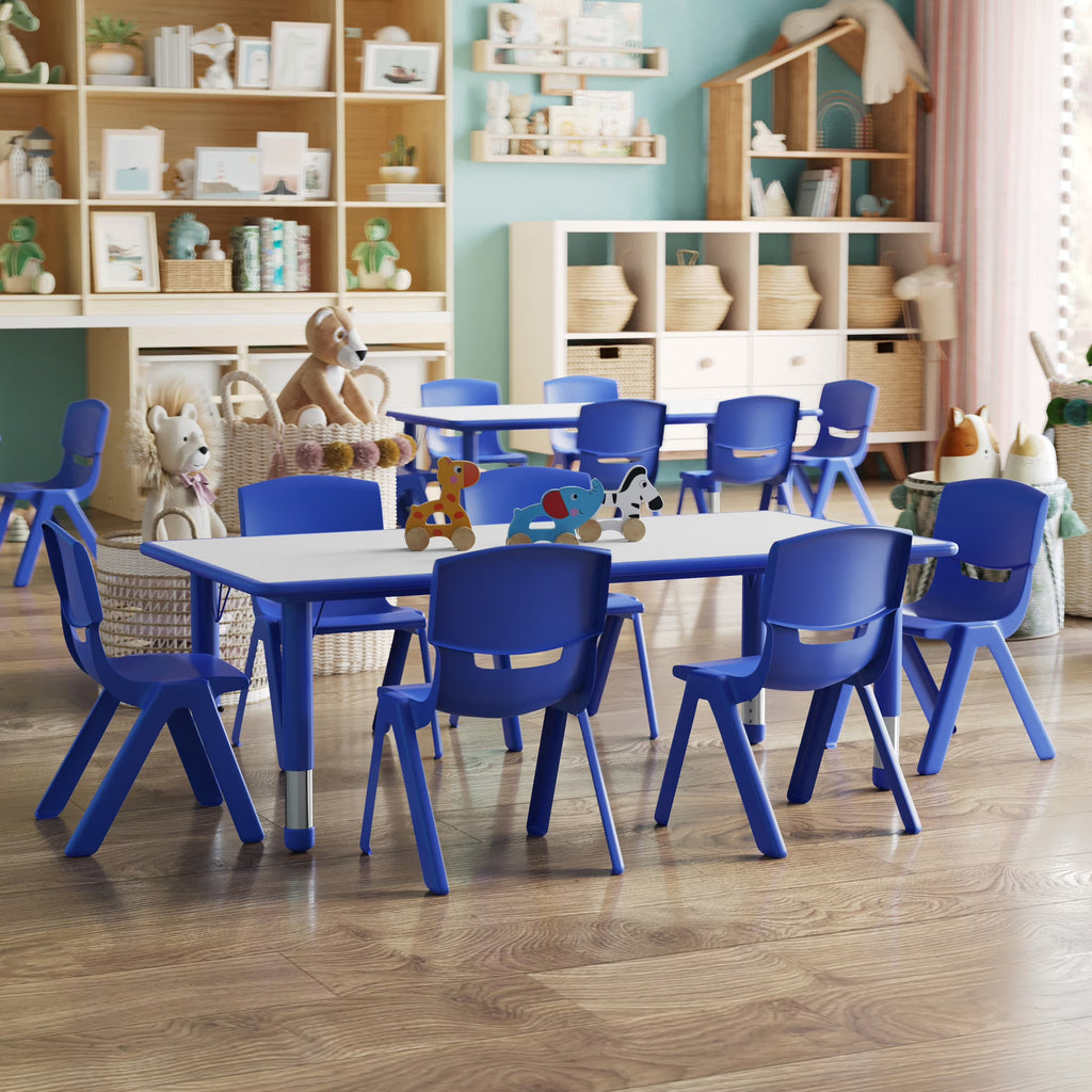 Flash Furniture Emmy Adjustable Classroom Activity Table for Kids with 6 Chairs, Red/Gray