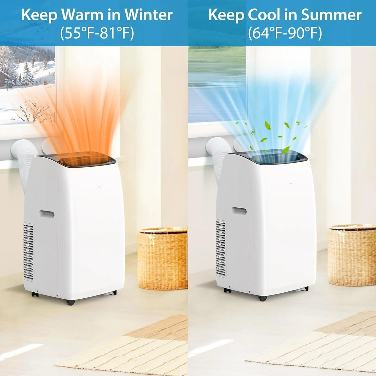 Garvee 14000 BTU Air Conditioner with Heater, Portable AC Unit w/Remote Control & Window Kit for Room up to 750 Sq.ft, White