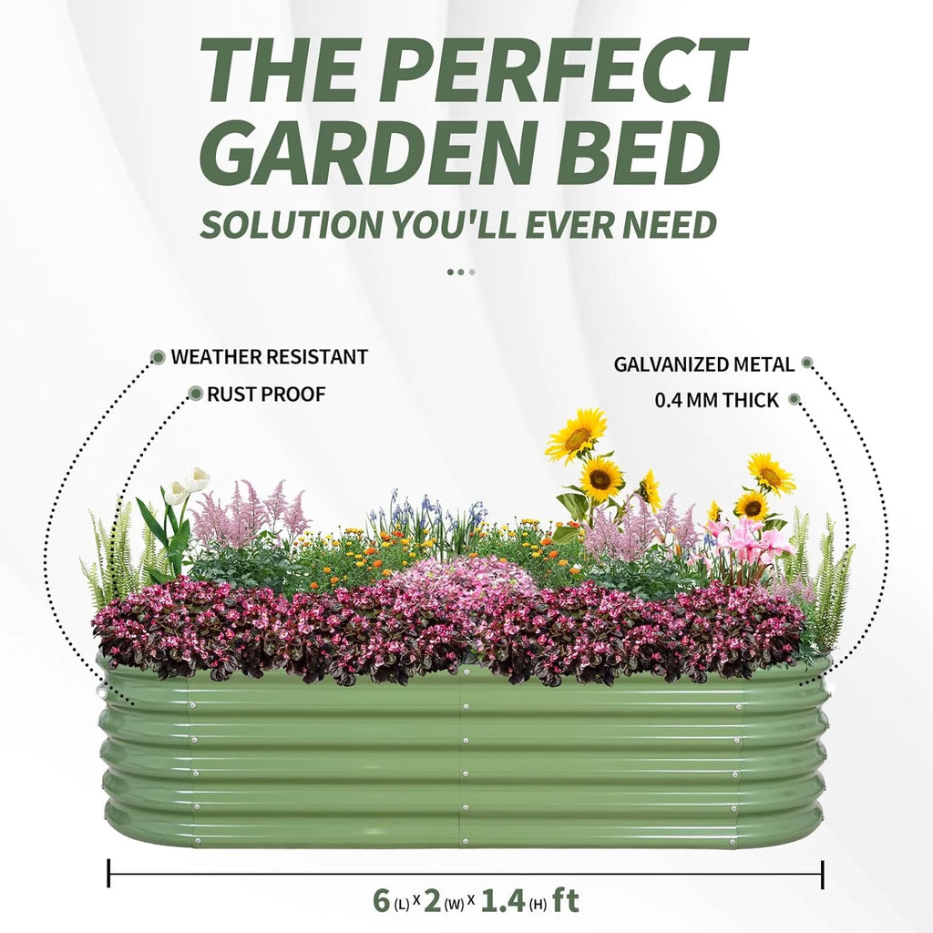 Galvanized Raised Garden Bed- Planter Garden Boxes Outdoor, Raised Beds for Gardening, 8x2x1ft Metal Garden Bed Kit for Vegetables Flower, Planter Raised Beds with Protective Tape & Tools.White