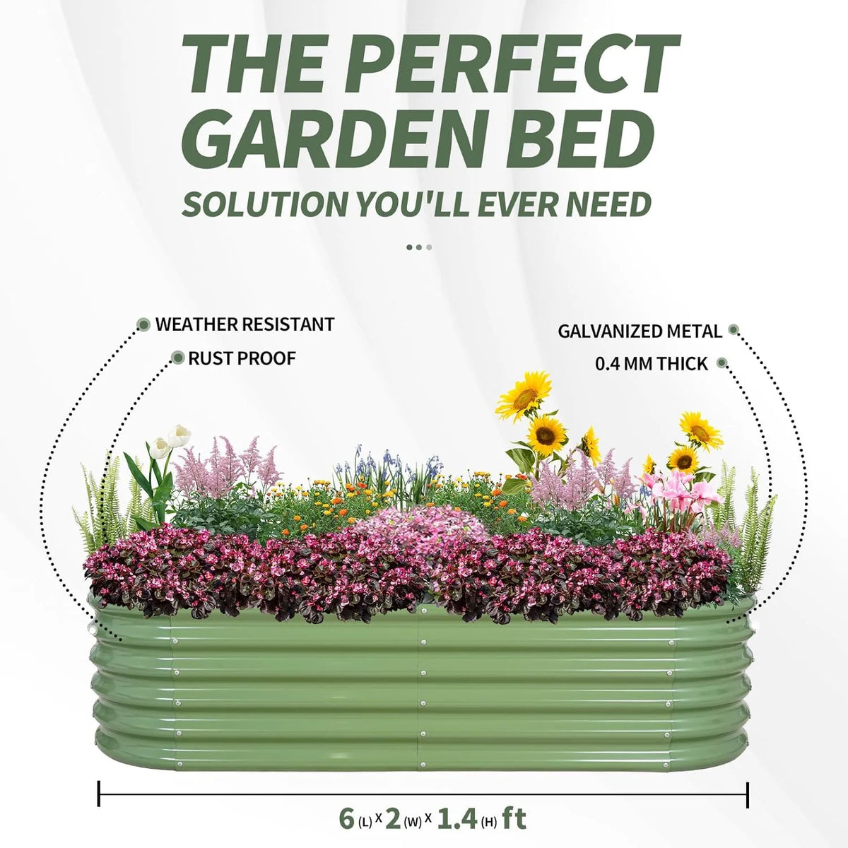 Galvanized Raised Garden Bed- Planter Garden Boxes Outdoor, Raised Beds for Gardening, 8x2x1ft Metal Garden Bed Kit for Vegetables Flower, Planter Raised Beds with Protective Tape & Tools.White
