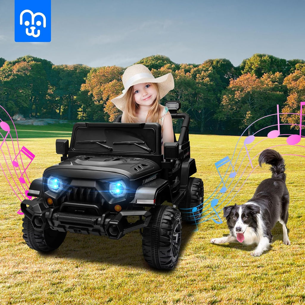 12V Kids Electric Ride on Truck Car Remote Control, Twin 35W Motors 3.5MPH Max Speed, Bluetooth USB Music Player, 4 Wheels Suspension LED Lights Safety Belt, Gift for Boy & Girl-Rosy