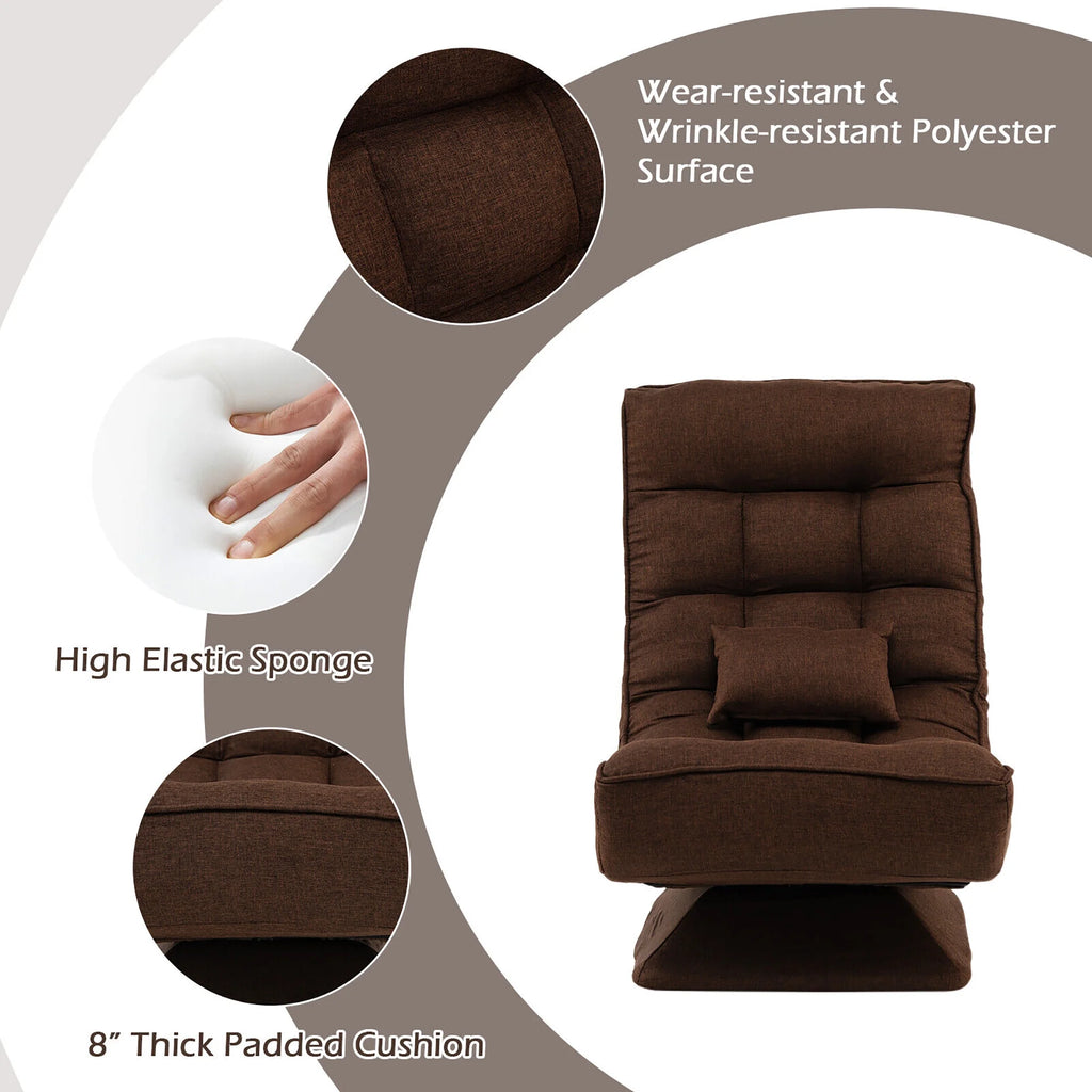 Costway 360 Swivel Floor Chair 5-Level Adjustable Lazy Chair w/ Massage Pillow Black