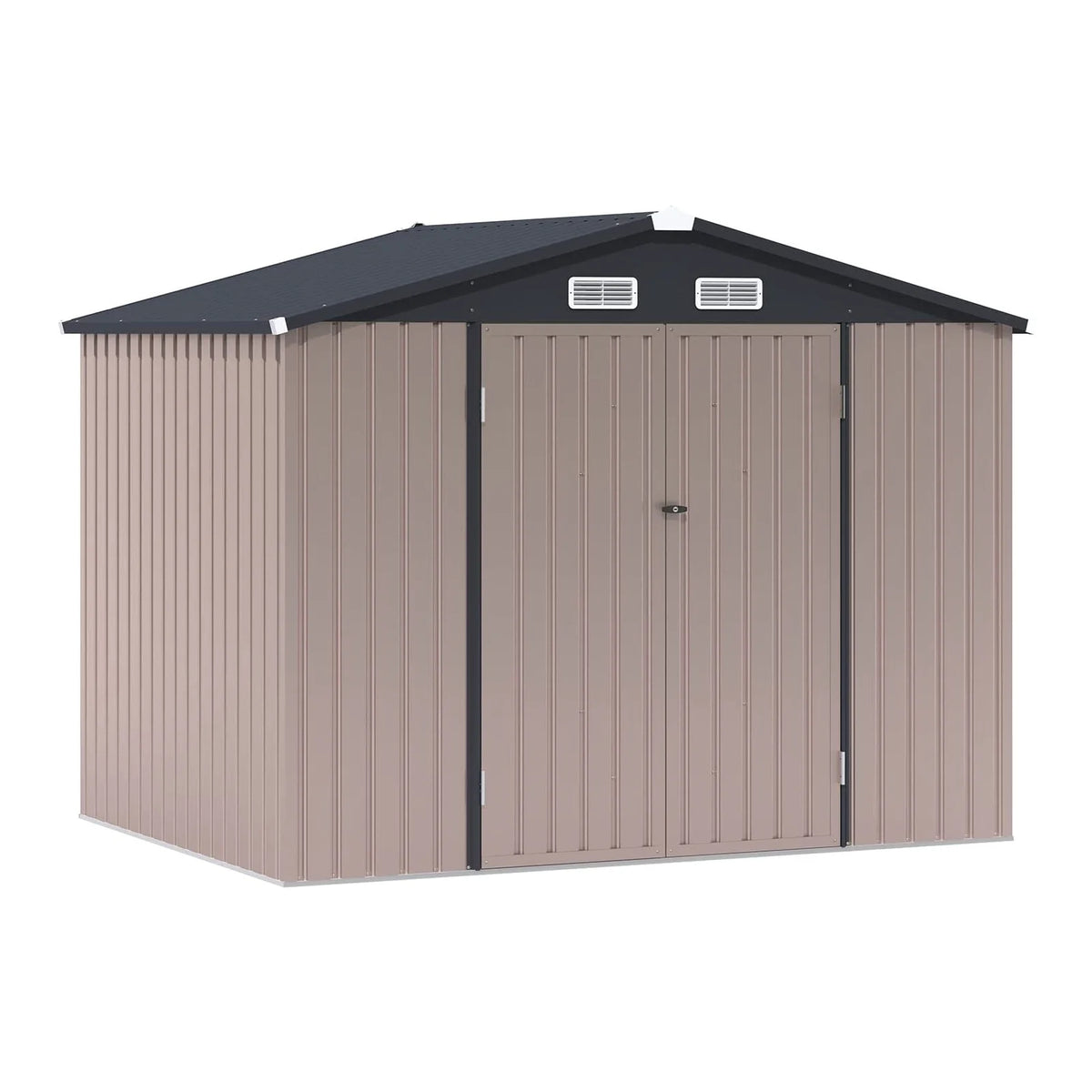 JOIVI 8'x6' Outdoor Storage Shed, Galvanized Metal Tool Storage Shed, Weather Resistant Garden Shed W/Lock for Backyard Patio Lawn, Brown