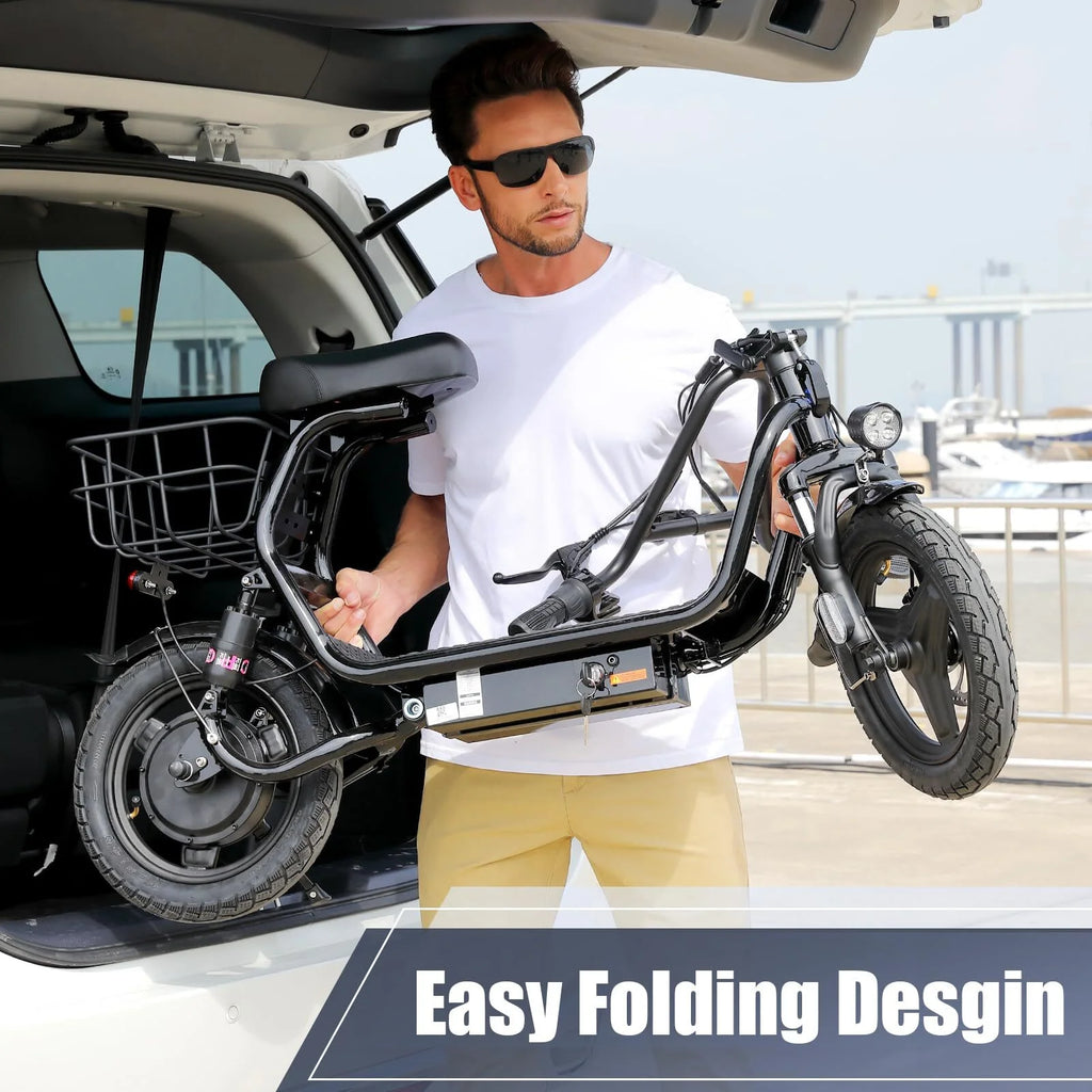 SANOPY 350W Electric Scooter with Seat for Adults, 15 Miles Range 20 Mph, 36V 5.2Ah Battery Moped, 14" Big Tire Commuter Electric Bike with Shock Absorbing, Black