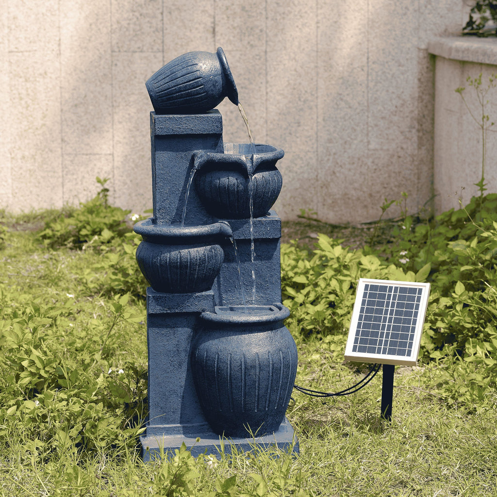 Teamson Home Outdoor Water Fountain with Lights 4-Tier Cascading Bowl Design with LED Light & Solar Pump, Solar-Powered Water Fountain Outdoor Garden, Yard, or Patio Dcor, Navy Blue