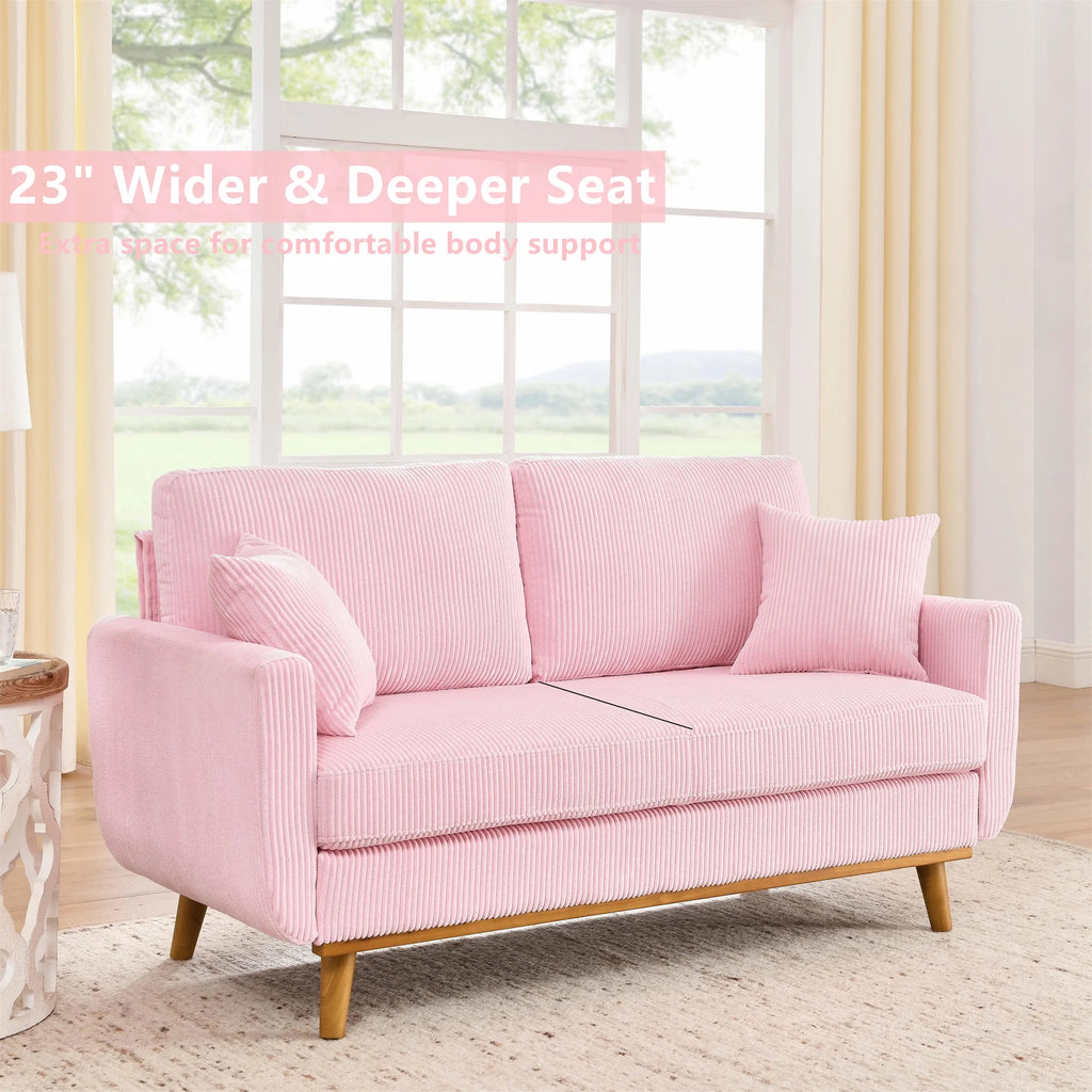 Aukfa 68" Small Sofa Couch Comfy Mid Century Modern Loveseat Sofa for Living Room Bedroom, Cream