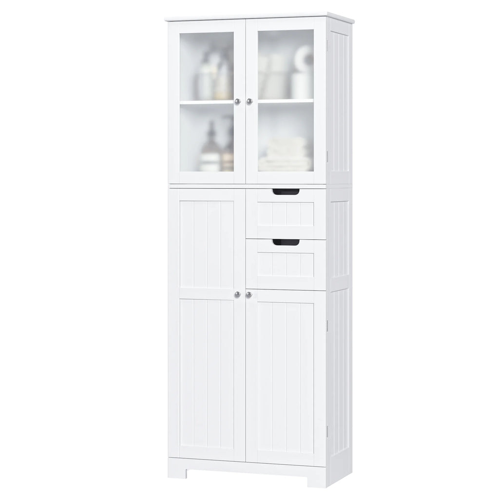 Homfa 67" Tall Bathroom Cabinet, White Linen Cabinet with Doors and Removable Drawers, Kitchen Cupboard