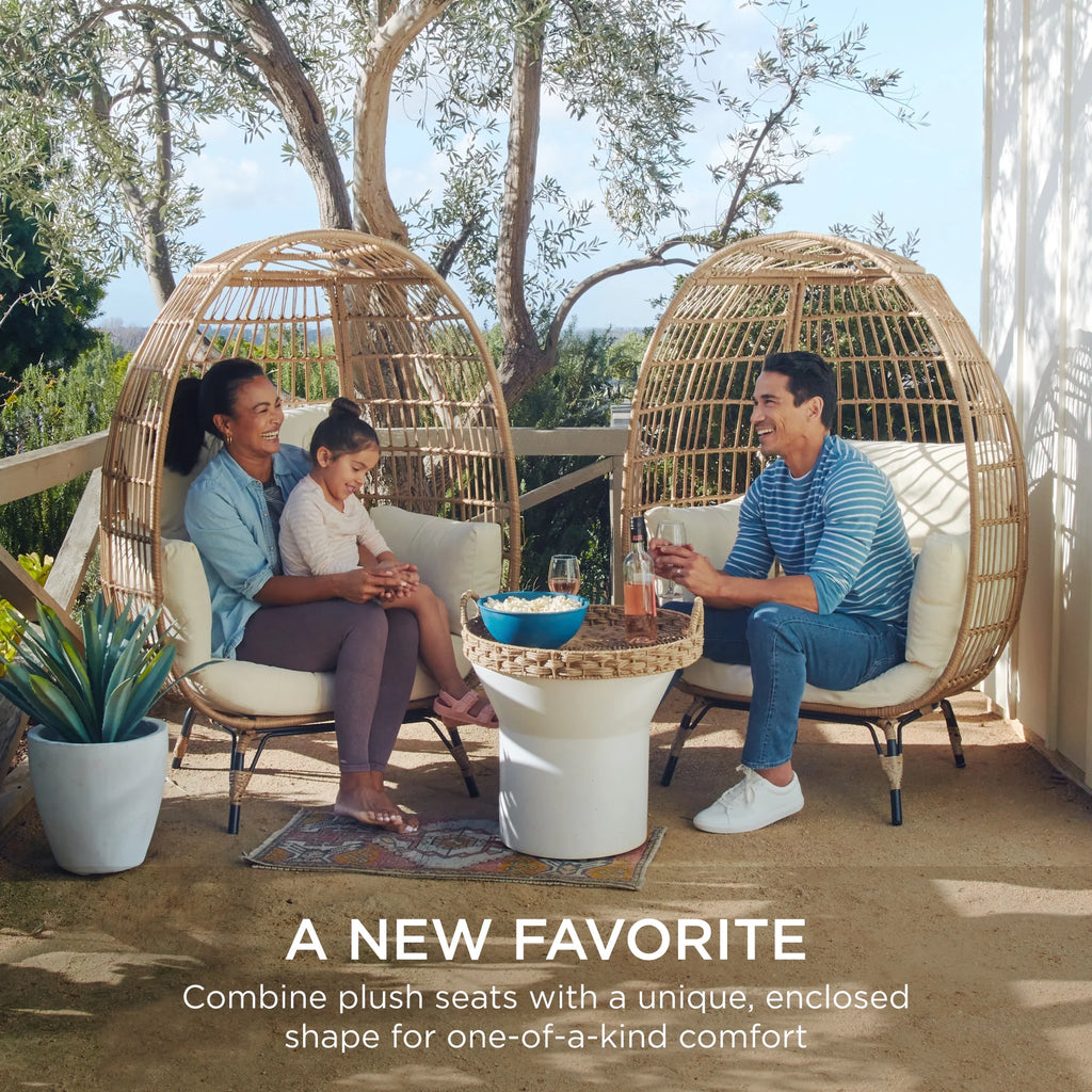 Best Choice Products Wicker Egg Chair Oversized Indoor Outdoor Patio Lounger w/ Steel Frame, 440lb Capacity - Black
