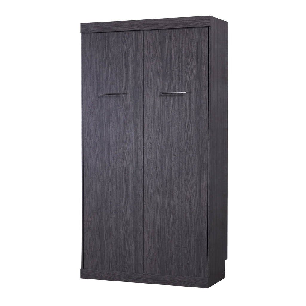 Euroco Wood Full Size Murphy Wall Bed with Wardrobe and Drawers for Living Room, Moveable Wardrobe and Drawers, Space-Saving & Easy Open and Close for Kids Teens Adults, Gray