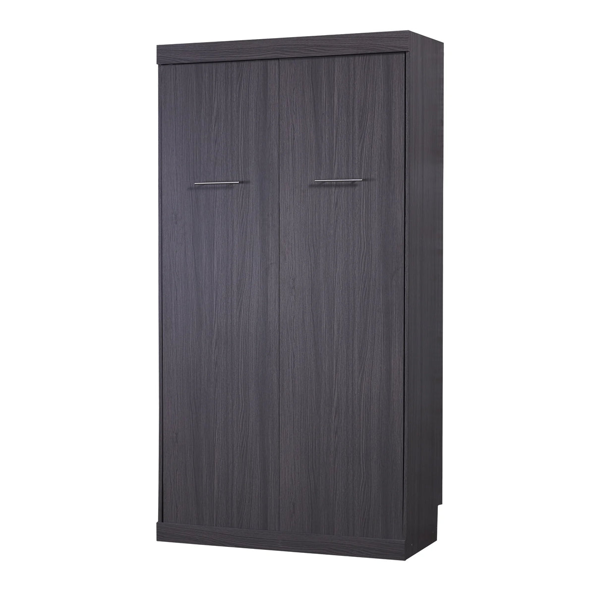 Euroco Wood Full Size Murphy Wall Bed with Wardrobe and Drawers for Living Room, Moveable Wardrobe and Drawers, Space-Saving & Easy Open and Close for Kids Teens Adults, Gray