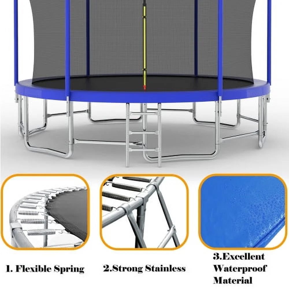 16FT Trampoline for Kids and Adults,Outdoor Large Recreational Trampoline with Ladder and Basketball Hoop,Blue