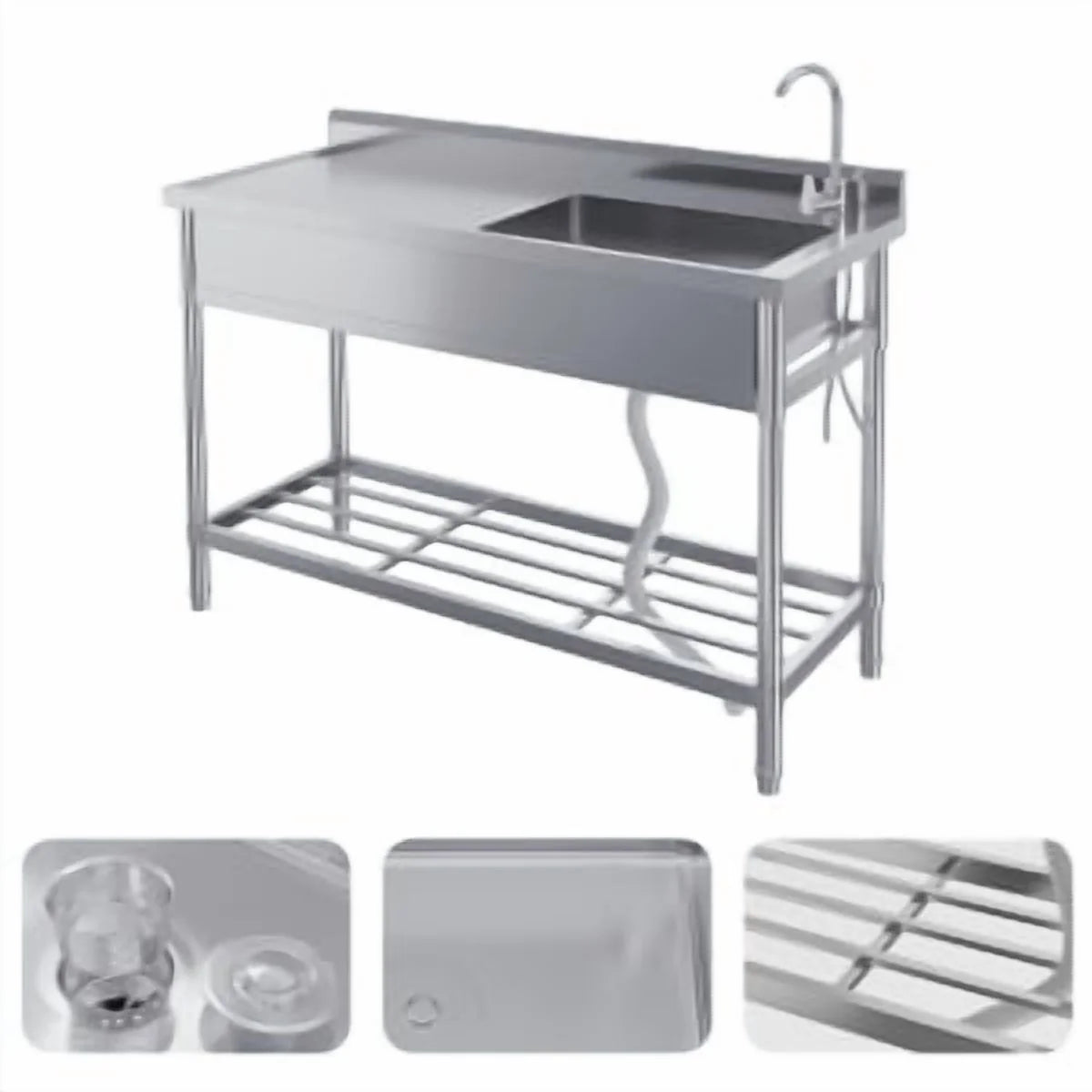 Stainless Steel Outdoor Sink,Freestanding Single Bowl Utility Sinks with Cold/Hot Water Pipe,Storage Shelf,Faucet and Adjustable Legs,Outdoor Sink Station with Storage Shelf for Backyard,Restaurant