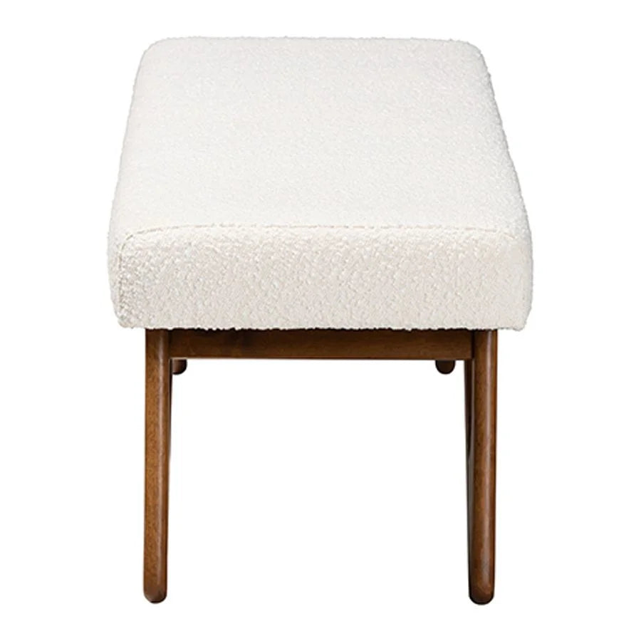 Baxton Studio Rika Japandi Cream Boucle Fabric and Walnut Brown Finished Wood Bench