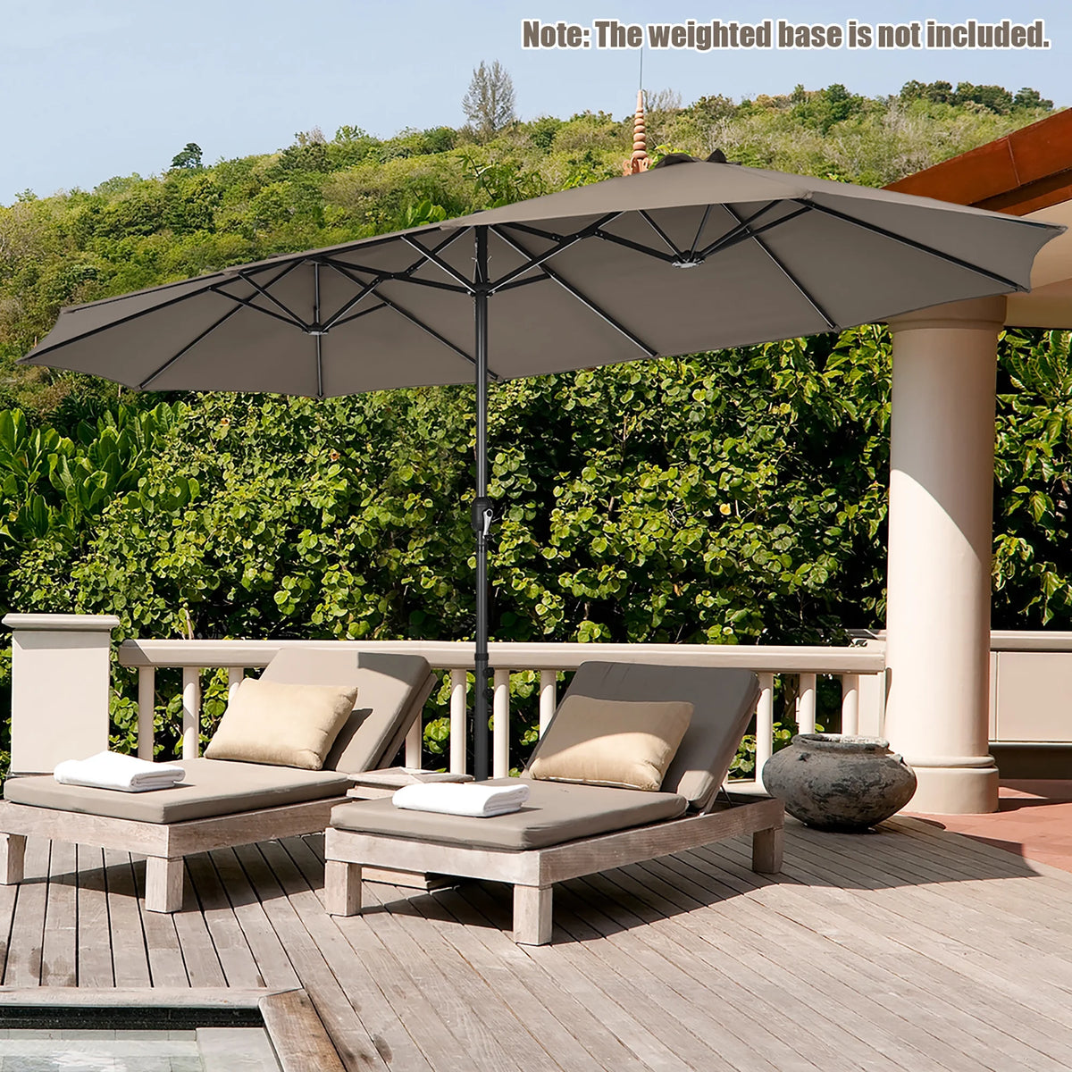 Costway 15ft Beige Patio Double-Sided Umbrella, Crank Lift